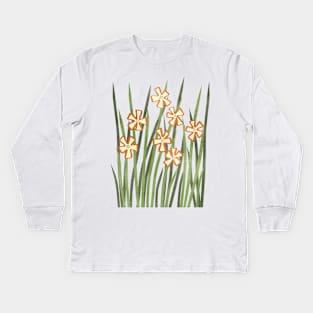 Grass and Flowers Green Orange Cream Kids Long Sleeve T-Shirt